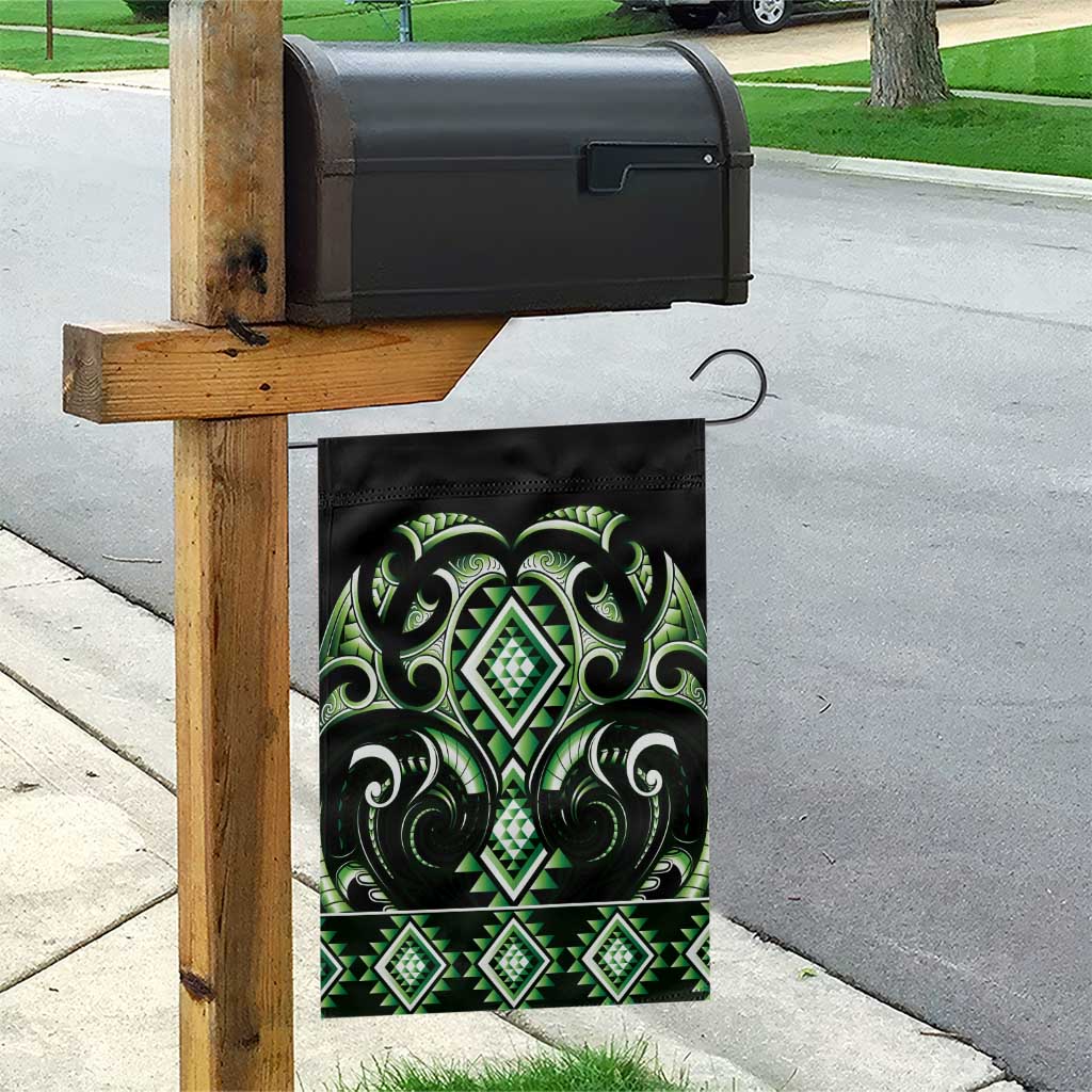 Green Ngaru Taniko With Aotearoa Maori Tattoo Garden Flag LT14 - Polynesian Pride