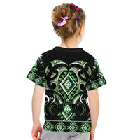 Green Ngaru Taniko With Aotearoa Maori Tattoo Kid T Shirt