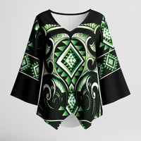 Green Ngaru Taniko With Aotearoa Maori Tattoo Kimono Sleeve Blouse - Polynesian Pride