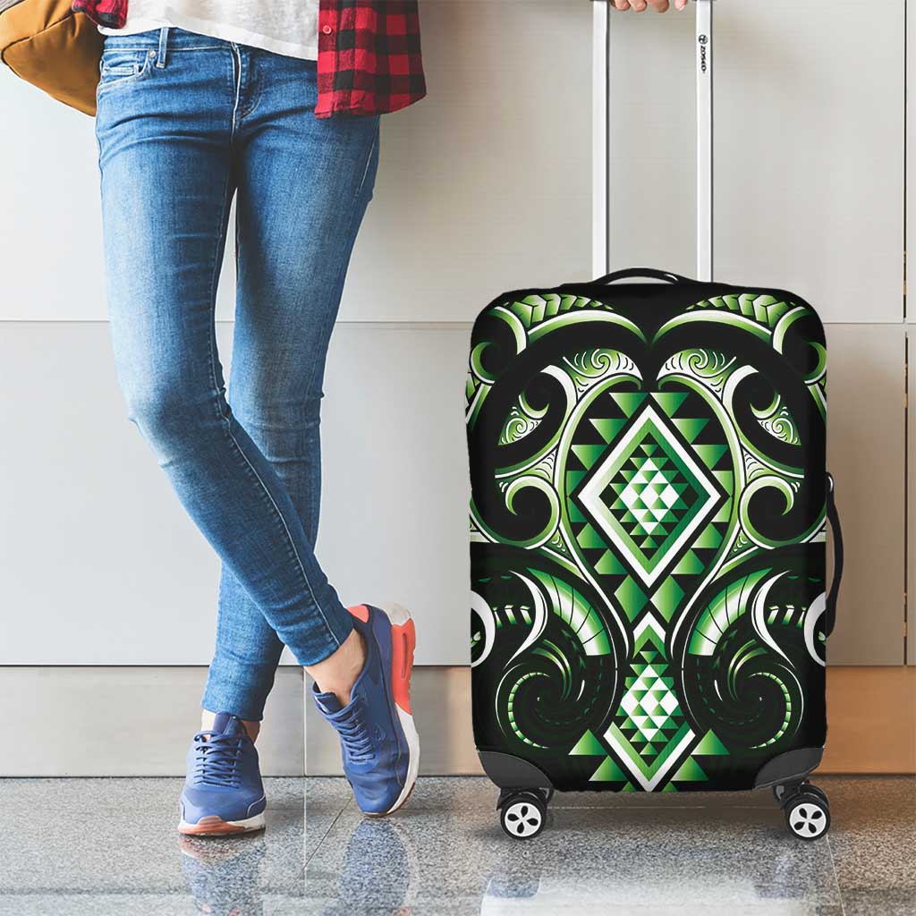 Green Ngaru Taniko With Aotearoa Maori Tattoo Luggage Cover