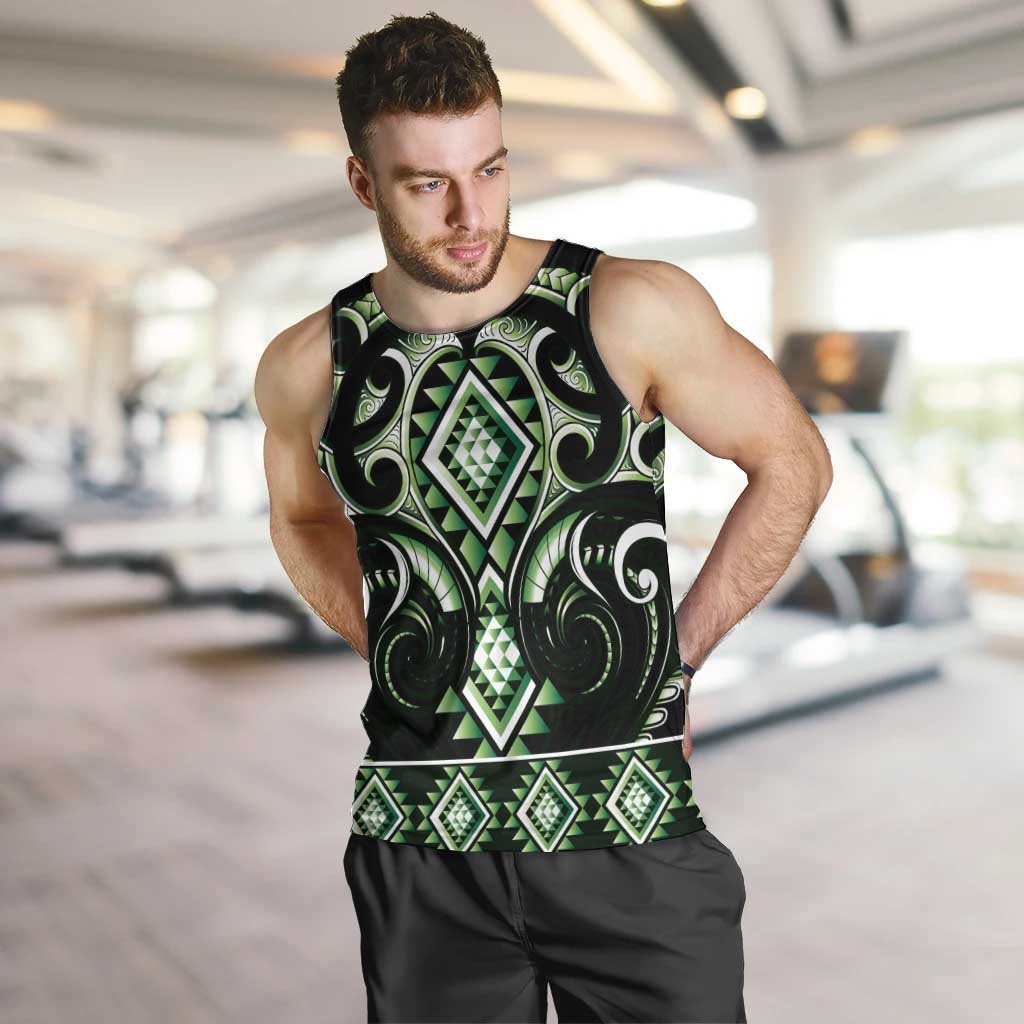 Green Ngaru Taniko With Aotearoa Maori Tattoo Men Tank Top LT14 Green - Polynesian Pride