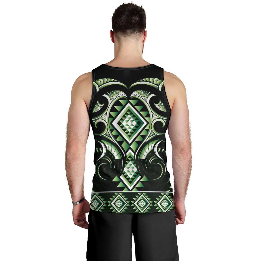 Green Ngaru Taniko With Aotearoa Maori Tattoo Men Tank Top LT14 - Polynesian Pride