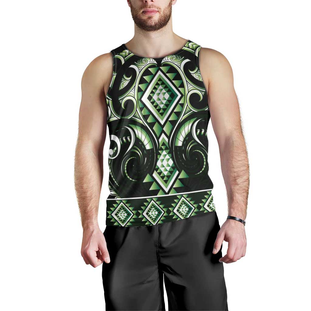 Green Ngaru Taniko With Aotearoa Maori Tattoo Men Tank Top LT14 - Polynesian Pride