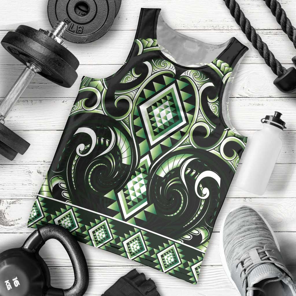 Green Ngaru Taniko With Aotearoa Maori Tattoo Men Tank Top LT14 - Polynesian Pride