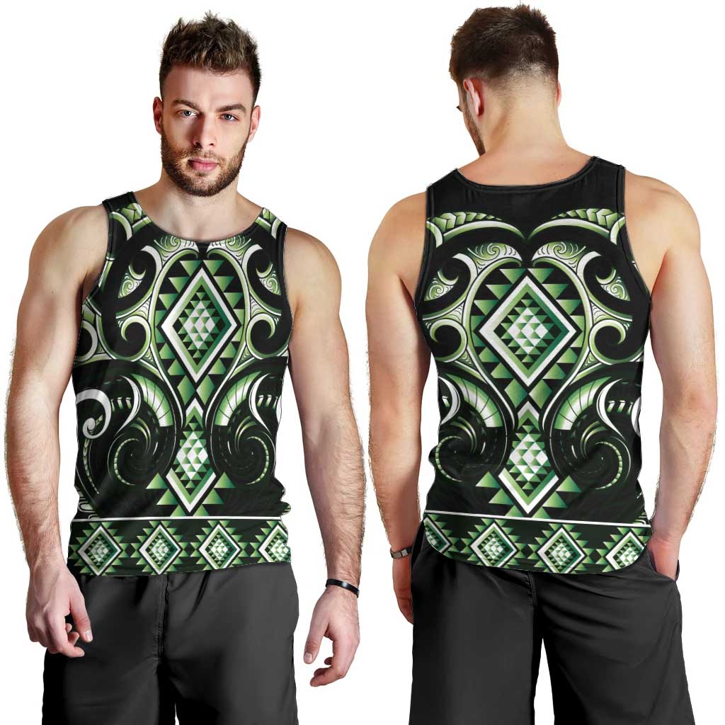 Green Ngaru Taniko With Aotearoa Maori Tattoo Men Tank Top LT14 - Polynesian Pride