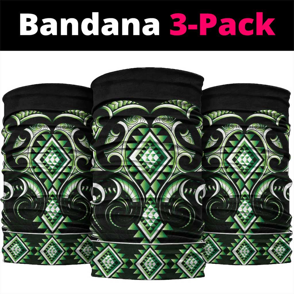 Green Ngaru Taniko With Aotearoa Maori Tattoo Neck Gaiter - Polynesian Pride