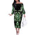 Green Ngaru Taniko With Aotearoa Maori Tattoo Off The Shoulder Long Sleeve Dress