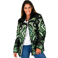 Green Ngaru Taniko With Aotearoa Maori Tattoo Padded Jacket - Polynesian Pride