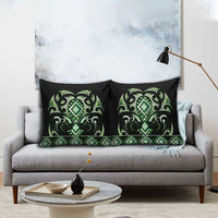 Green Ngaru Taniko With Aotearoa Maori Tattoo Pillow Cover - Polynesian Pride