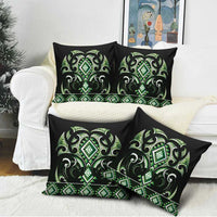 Green Ngaru Taniko With Aotearoa Maori Tattoo Pillow Cover - Polynesian Pride