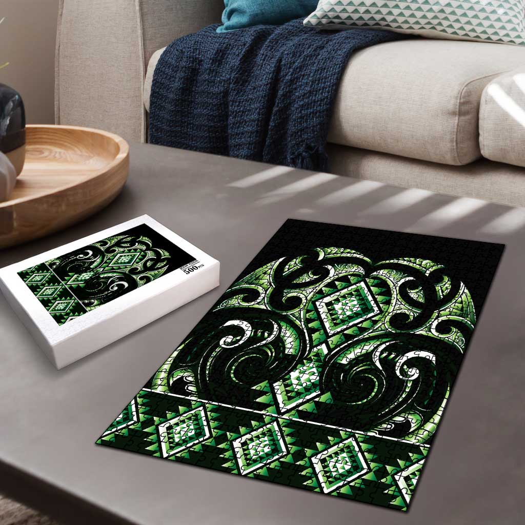 Green Ngaru Taniko With Aotearoa Maori Tattoo Puzzle - Polynesian Pride