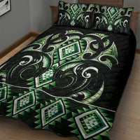 Green Ngaru Taniko With Aotearoa Maori Tattoo Quilt Bed Set LT14 - Polynesian Pride