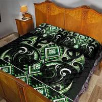 Green Ngaru Taniko With Aotearoa Maori Tattoo Quilt Bed Set LT14 - Polynesian Pride