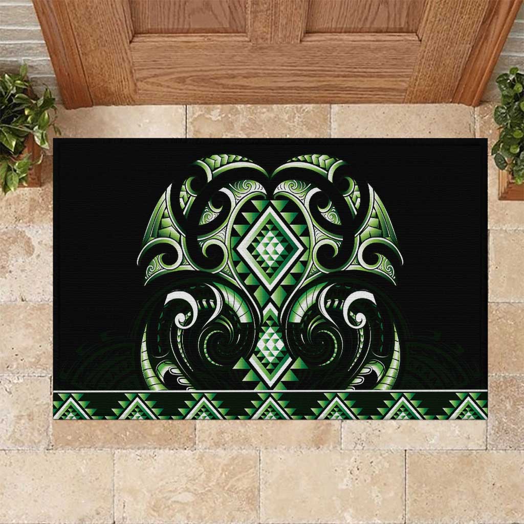 Green Ngaru Taniko With Aotearoa Maori Tattoo Rubber Doormat LT14 Green - Polynesian Pride