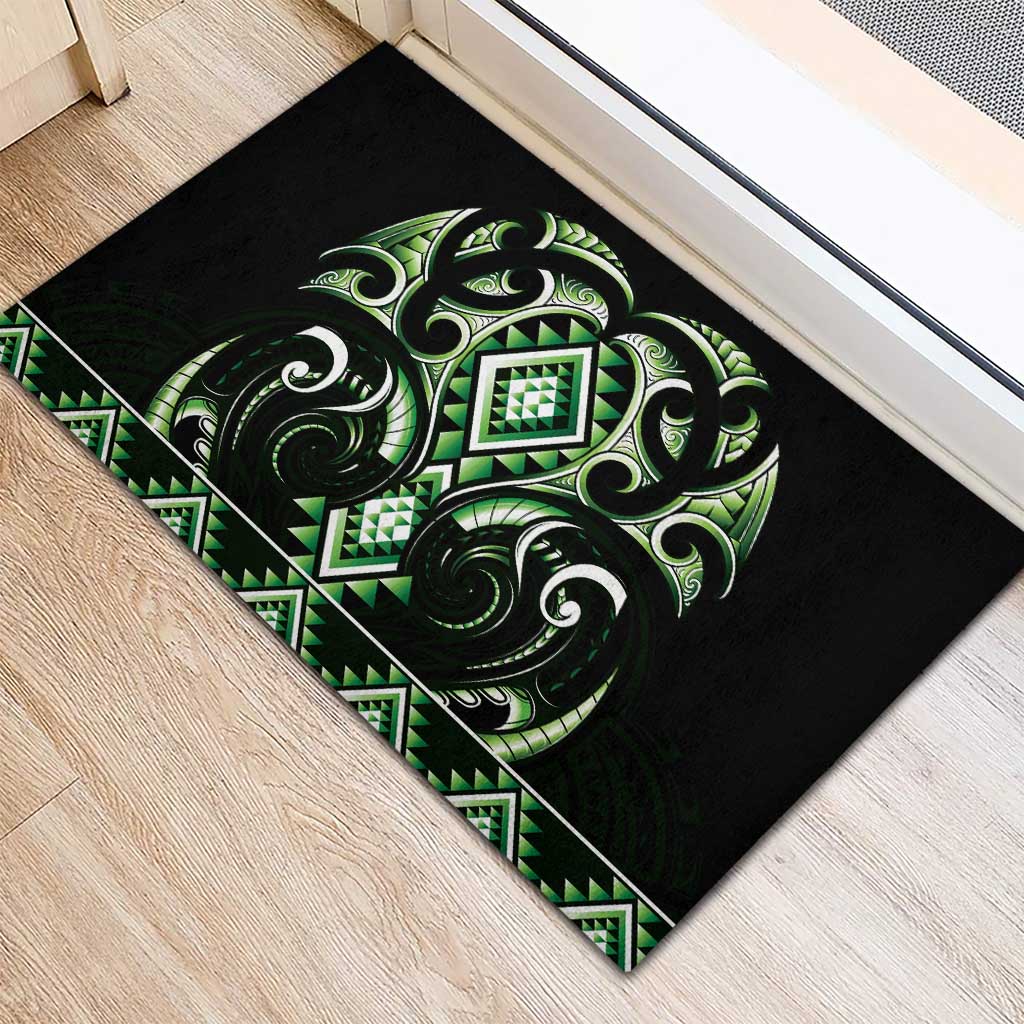 Green Ngaru Taniko With Aotearoa Maori Tattoo Rubber Doormat LT14 - Polynesian Pride