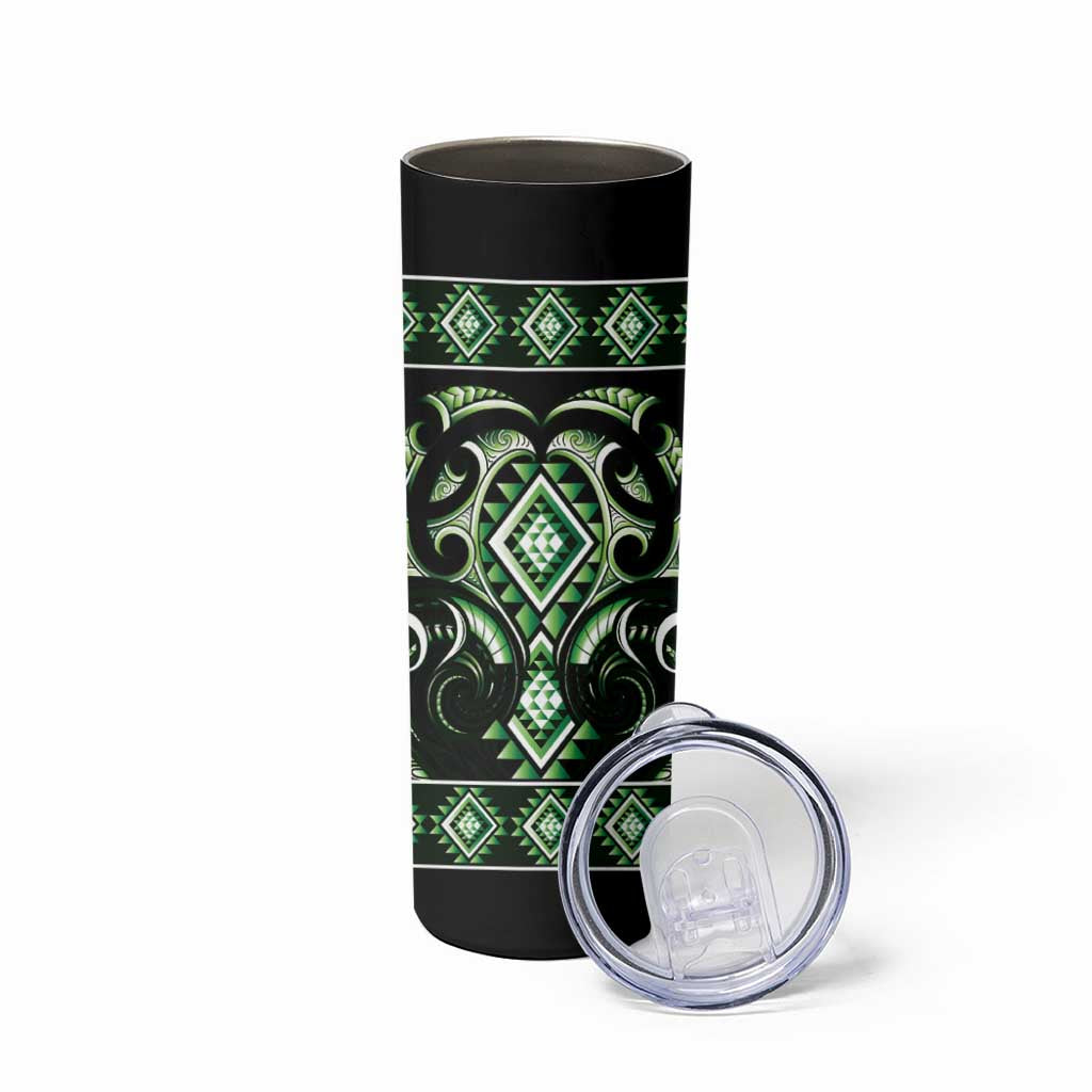 Green Ngaru Taniko With Aotearoa Maori Tattoo Skinny Tumbler