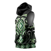 Green Ngaru Taniko With Aotearoa Maori Tattoo Sleeveless Hoodie - Polynesian Pride