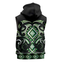 Green Ngaru Taniko With Aotearoa Maori Tattoo Sleeveless Zip Hoodie - Polynesian Pride