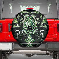 Green Ngaru Taniko With Aotearoa Maori Tattoo Spare Tire Cover
