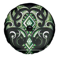 Green Ngaru Taniko With Aotearoa Maori Tattoo Spare Tire Cover