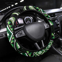 Green Ngaru Taniko With Aotearoa Maori Tattoo Steering Wheel Cover LT14 Universal Fit Green - Polynesian Pride