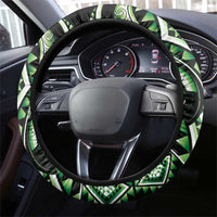Green Ngaru Taniko With Aotearoa Maori Tattoo Steering Wheel Cover LT14 - Polynesian Pride