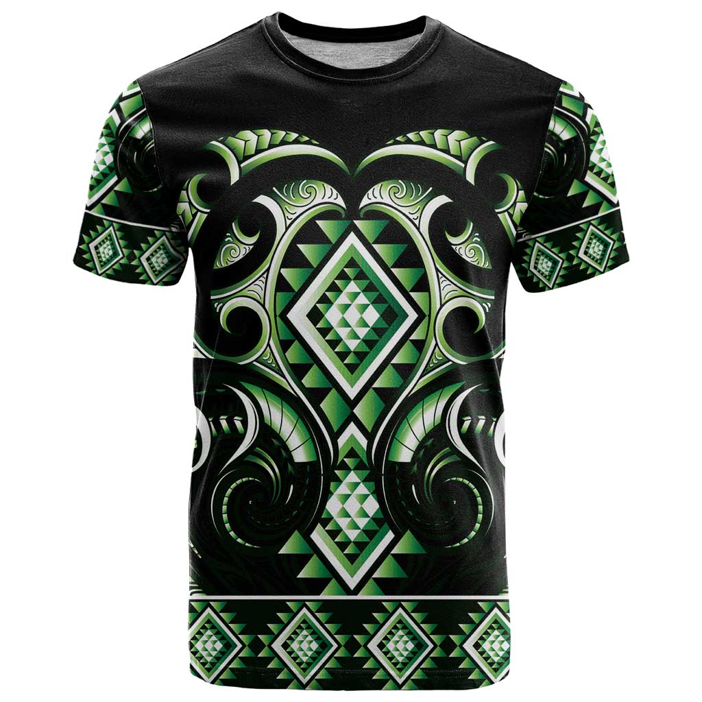 Green Ngaru Taniko With Aotearoa Maori Tattoo T Shirt