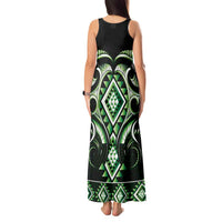 Green Ngaru Taniko With Aotearoa Maori Tattoo Tank Maxi Dress