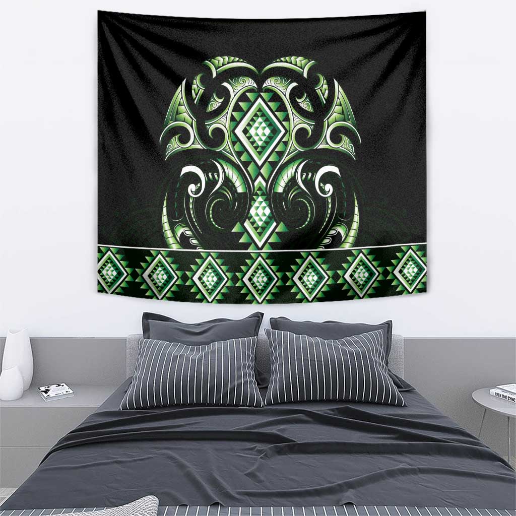 Green Ngaru Taniko With Aotearoa Maori Tattoo Tapestry