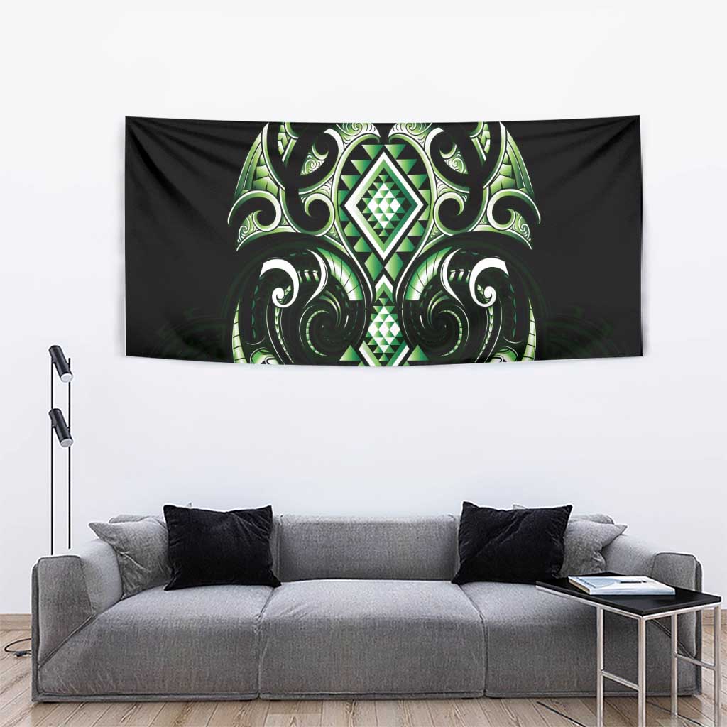 Green Ngaru Taniko With Aotearoa Maori Tattoo Tapestry