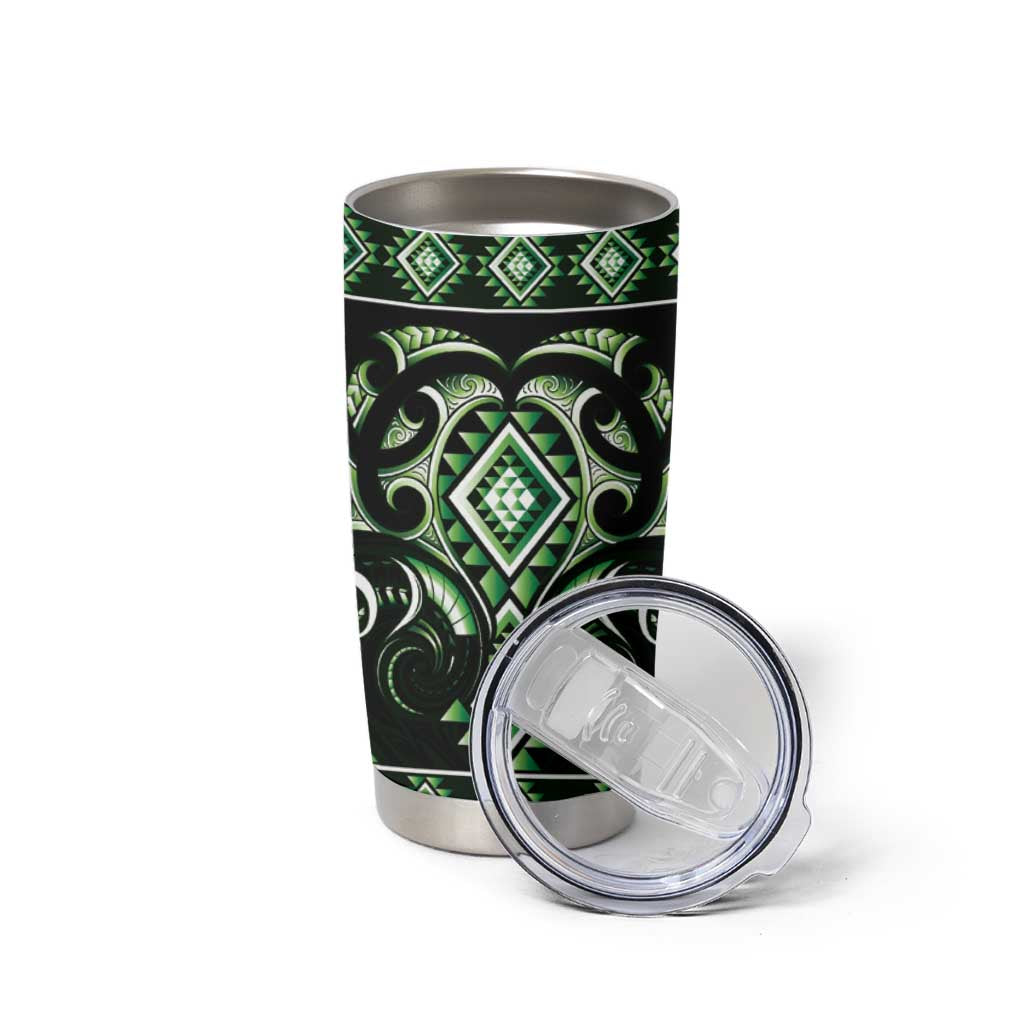 Green Ngaru Taniko With Aotearoa Maori Tattoo Tumbler Cup LT14 - Polynesian Pride