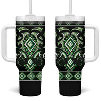 Green Ngaru Taniko With Aotearoa Maori Tattoo Tumbler With Handle LT14 One Size: 40 oz Green - Polynesian Pride