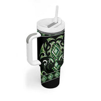 Green Ngaru Taniko With Aotearoa Maori Tattoo Tumbler With Handle LT14 - Polynesian Pride