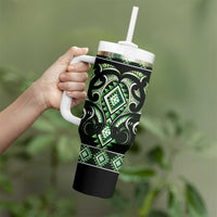 Green Ngaru Taniko With Aotearoa Maori Tattoo Tumbler With Handle LT14 - Polynesian Pride