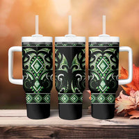 Green Ngaru Taniko With Aotearoa Maori Tattoo Tumbler With Handle LT14 - Polynesian Pride
