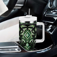 Green Ngaru Taniko With Aotearoa Maori Tattoo Tumbler With Handle LT14 - Polynesian Pride