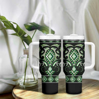 Green Ngaru Taniko With Aotearoa Maori Tattoo Tumbler With Handle LT14 - Polynesian Pride