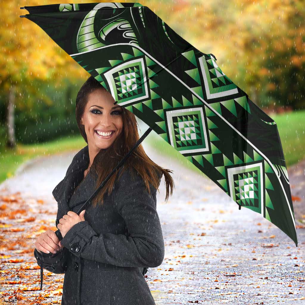 Green Ngaru Taniko With Aotearoa Maori Tattoo Umbrella - Polynesian Pride