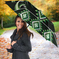 Green Ngaru Taniko With Aotearoa Maori Tattoo Umbrella - Polynesian Pride