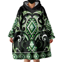 Green Ngaru Taniko With Aotearoa Maori Tattoo Wearable Blanket Hoodie LT14 - Polynesian Pride