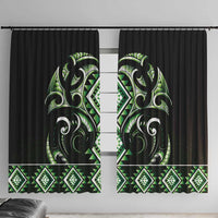 Green Ngaru Taniko With Aotearoa Maori Tattoo Window Curtain LT14 With Hooks Green - Polynesian Pride