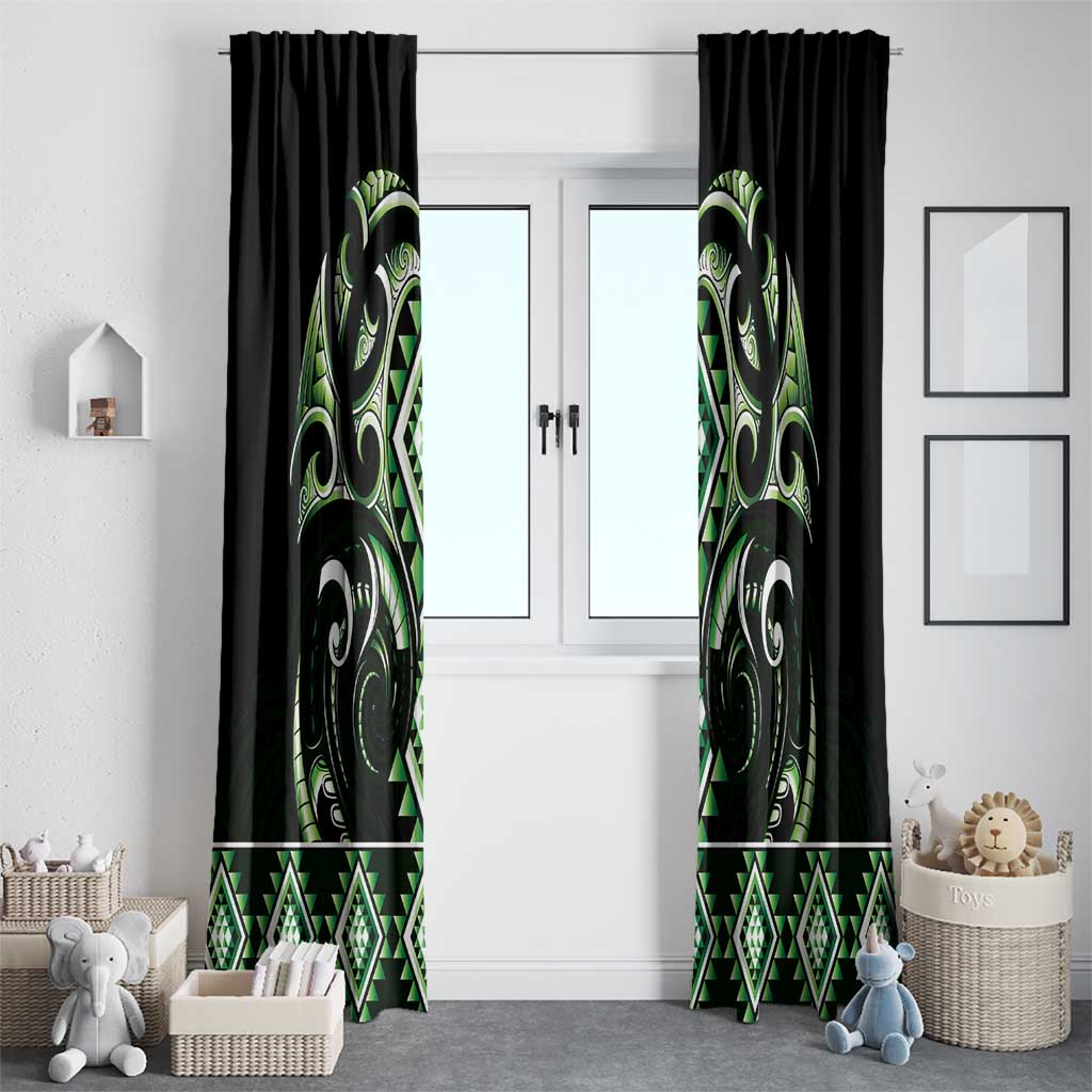 Green Ngaru Taniko With Aotearoa Maori Tattoo Window Curtain LT14 - Polynesian Pride
