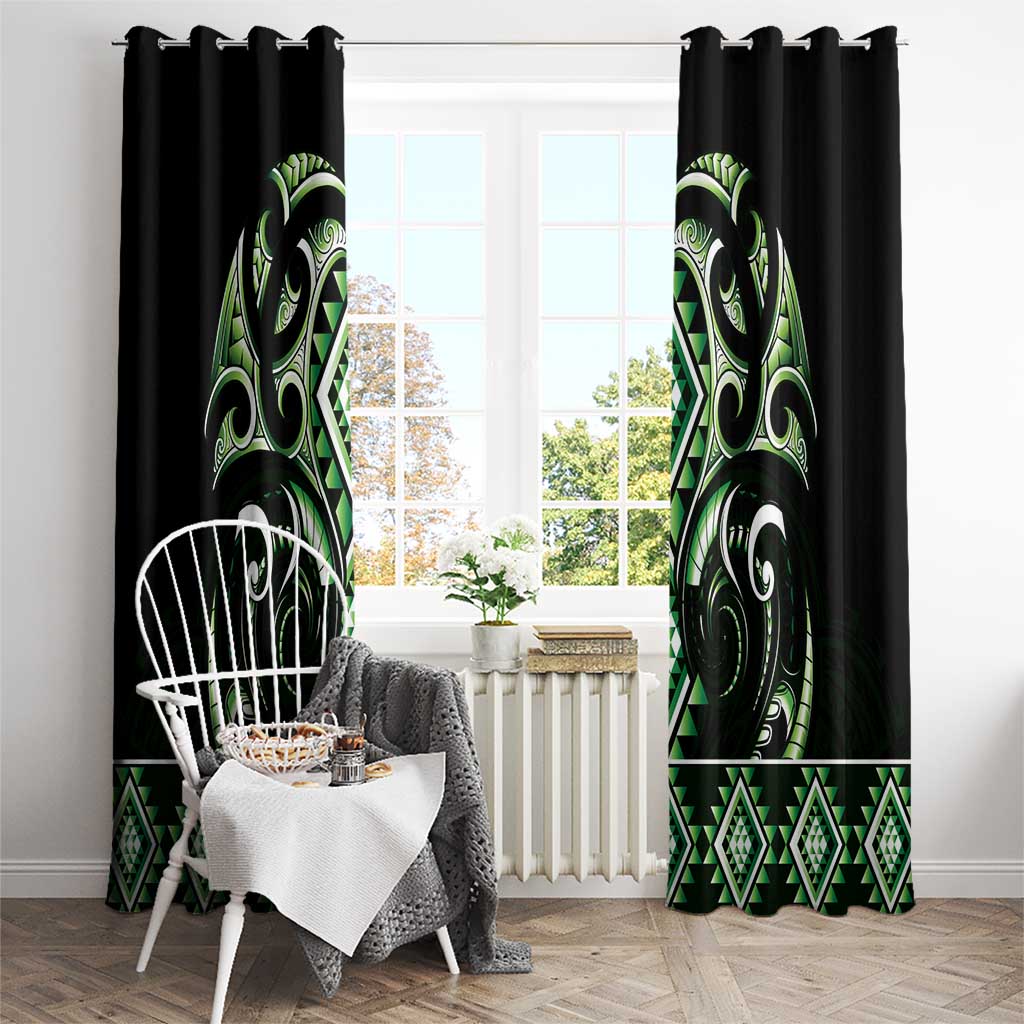 Green Ngaru Taniko With Aotearoa Maori Tattoo Window Curtain LT14 - Polynesian Pride