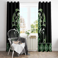 Green Ngaru Taniko With Aotearoa Maori Tattoo Window Curtain LT14 - Polynesian Pride