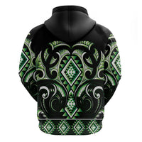 Green Ngaru Taniko With Aotearoa Maori Tattoo Zip Hoodie