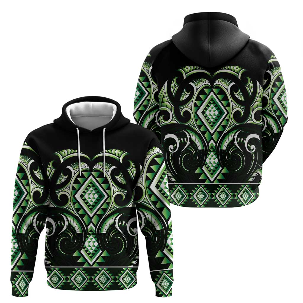 Green Ngaru Taniko With Aotearoa Maori Tattoo Zip Hoodie