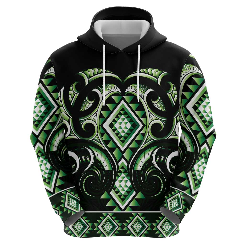Green Ngaru Taniko With Aotearoa Maori Tattoo Zip Hoodie