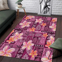 Pink Hawaii Plumeria With Tropical Flowers Motifs Area Rug