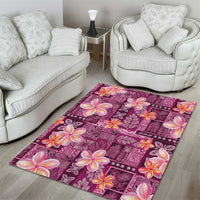 Pink Hawaii Plumeria With Tropical Flowers Motifs Area Rug
