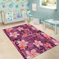 Pink Hawaii Plumeria With Tropical Flowers Motifs Area Rug